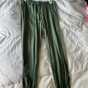 Small Green Drawstring Joggers with Zipper Ankle Cuff